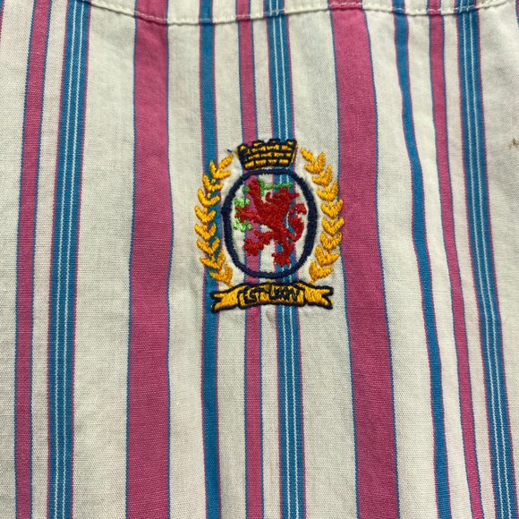 Vintage 90s Tommy Hilfiger Shirt Adult Large L Pink White Stripe Button Up Men - Picture 5 of 12